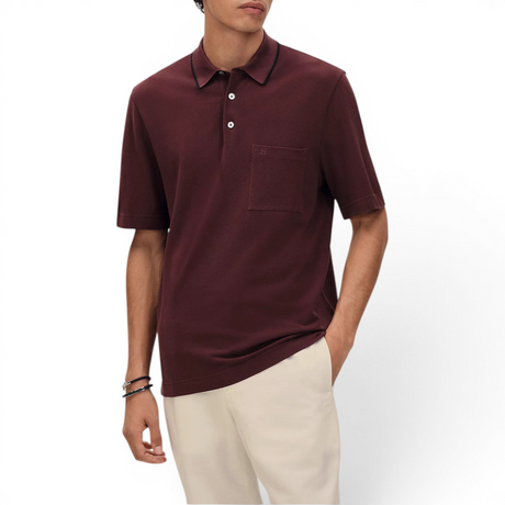 HERMES PIQURES SELLIER MEN BURGUNDY POLO SHIRT