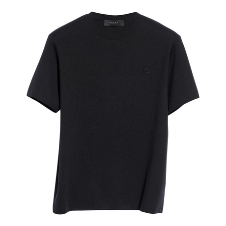 GUCCI KNIT SILK COTTON WITH EMBROIDERY MEN BLACK T-SHIRT