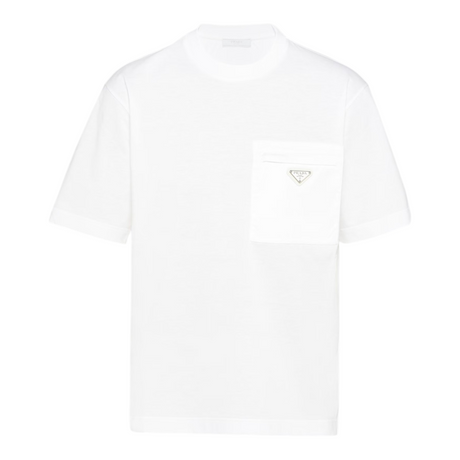 PRADA RE-NYLON AND JERSEY WHITE T-SHIRT