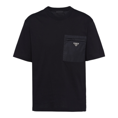 PRADA RE-NYLON AND JERSEY BLACK T-SHIRT