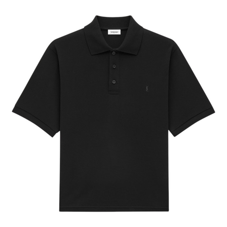 SAINT LAURENT CASSANDRE IN PIQUE MEN BLACK POLO SHIRT