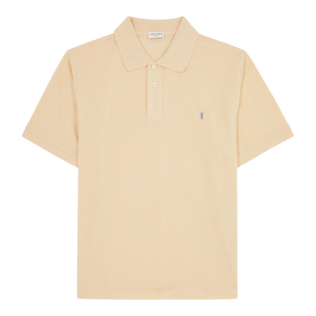 SAINT LAURENT CASSANDRE IN PIQUE MEN BEIGE POLO SHIRT