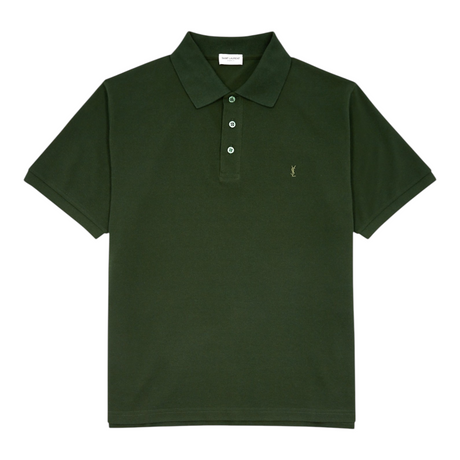 SAINT LAURENT CASSANDRE IN PIQUE MEN GREEN POLO SHIRT