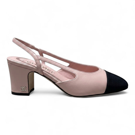 CHANEL LAMBSKIN GROSGRAIN CAP TOE CC SLINGBACK WOMEN PINK PUMPS