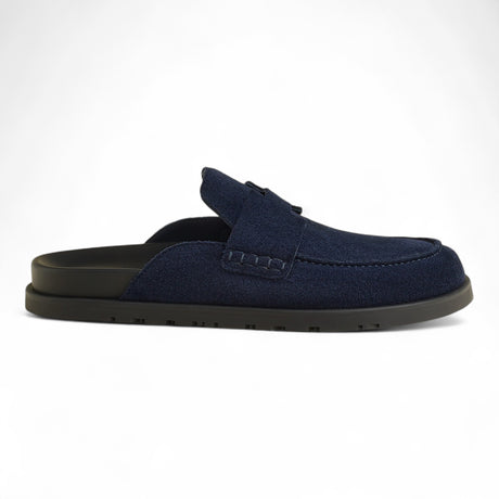 HERMES SUEDE  CALFSKIN GO MULES MEN NAVY 