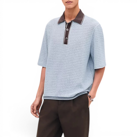 HERMES MEN AJOURES COLORES MEN BLUE POLO SHIRT