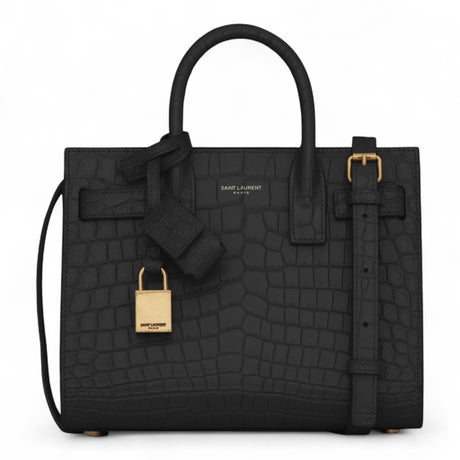 SAINT LAURENT NANO SAC DE JOUR CROC-EMBOSSED WOMEN BLACK TOTE BAG