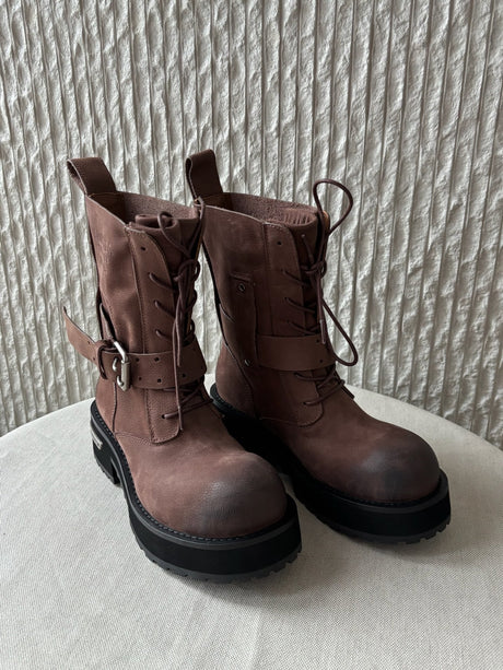 BALENCIAGA VENOM LEATHER WOMAN BROWN ANKLE BOOTS