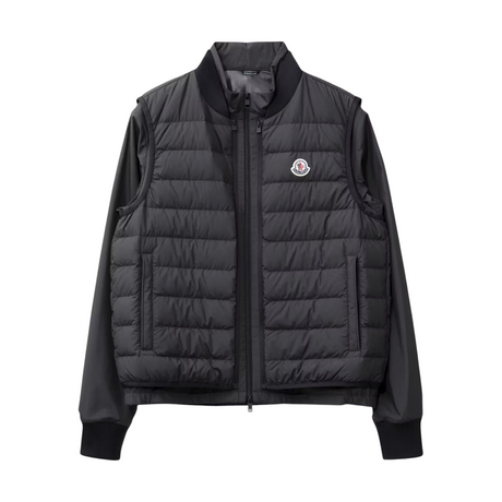 e-Outlet Moncler Verney black 3-in-1 short down jacket with detachable quilted puffer gilet and chest logo