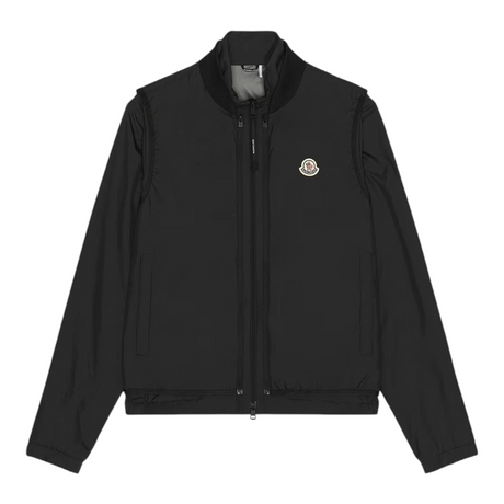 e-Outlet Moncler Hemmoor black men's jacket with removable gilet, funnel neck, and zip closures.