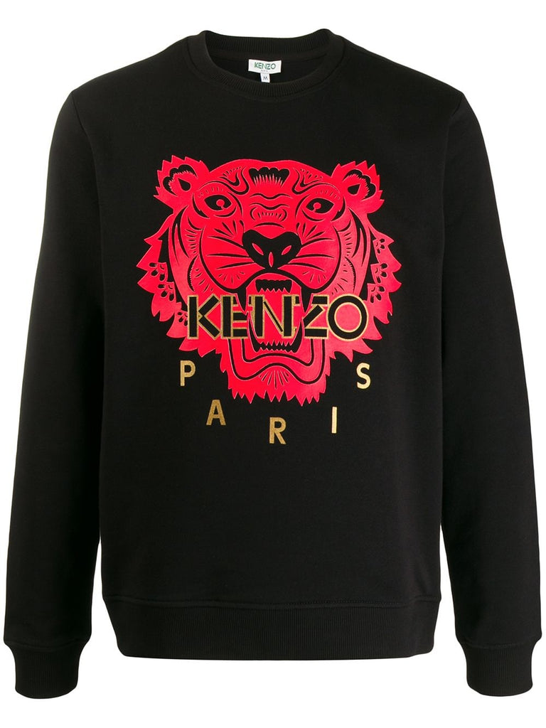 KENZO RED TIGER LOGO PRINT BLACK SWEATSHIRT (6421843738775)