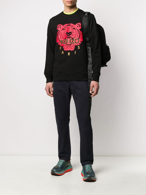 KENZO RED TIGER LOGO PRINT BLACK SWEATSHIRT (6421843738775)