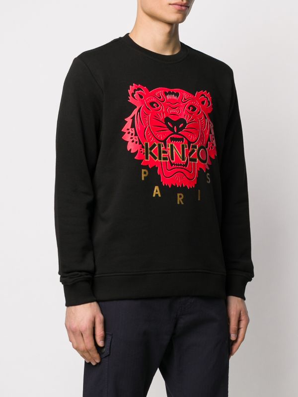 KENZO RED TIGER LOGO PRINT BLACK SWEATSHIRT (6421843738775)