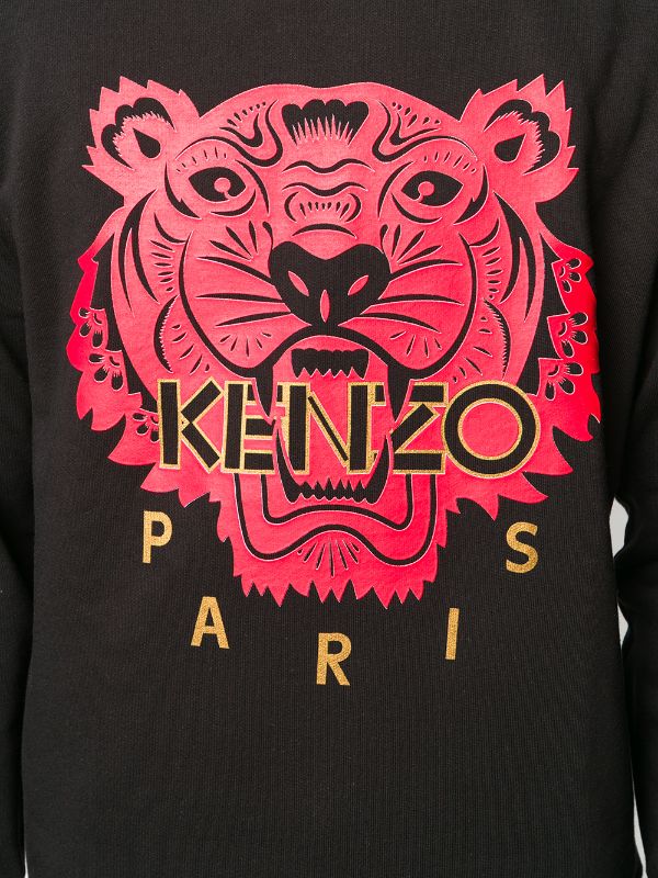 KENZO RED TIGER LOGO PRINT BLACK SWEATSHIRT (6421843738775)