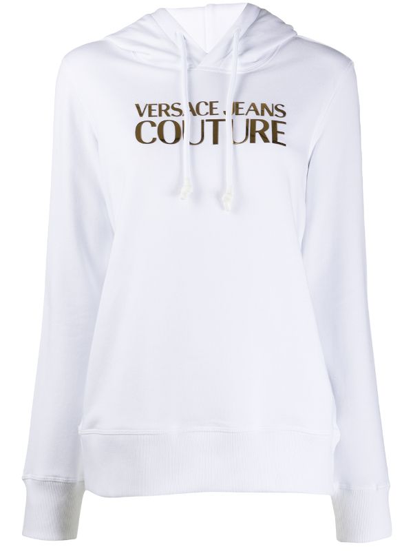 VERSACE JEANS COUTURE GOLD LOGO WHITE HOODIE (6422524625047)