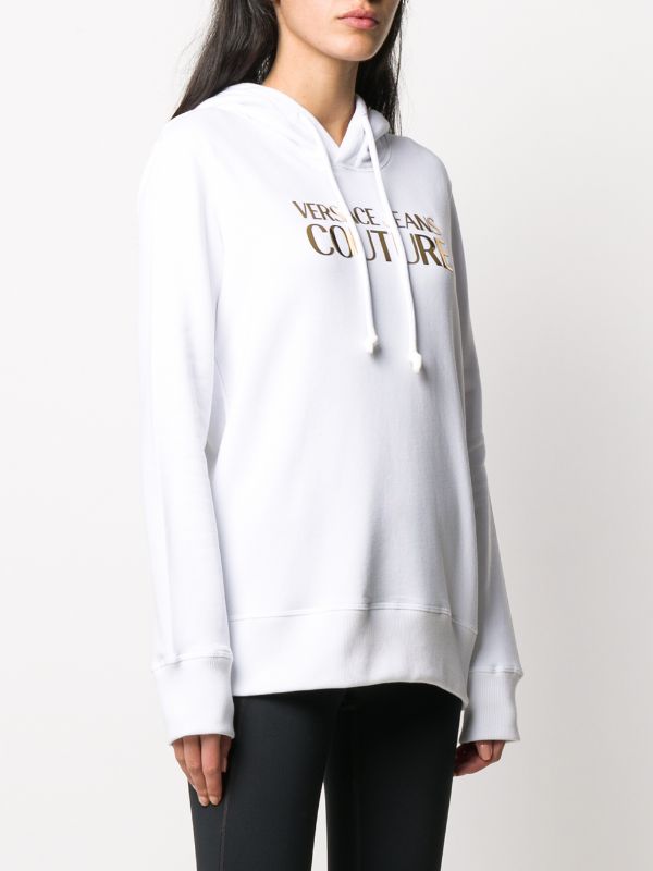 VERSACE JEANS COUTURE GOLD LOGO WHITE HOODIE (6422524625047)