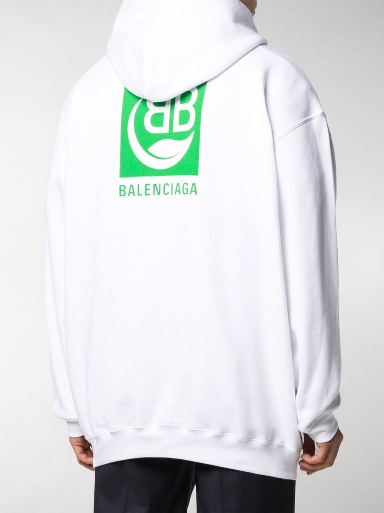 BALENCIAGA GREEN LOGO WHITE HOODIE (6307282616471)