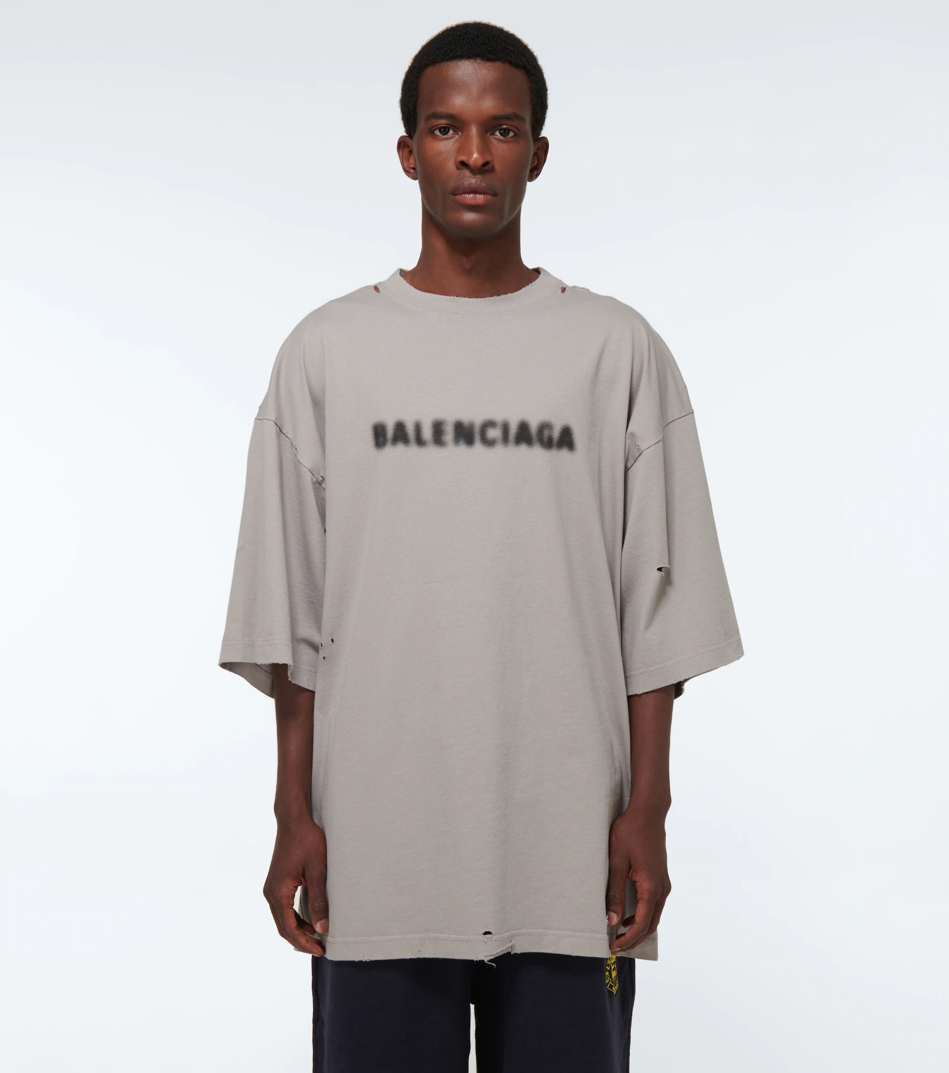 BALENCIAGA BLURRED LOGO STEEL GREY OVERSIZE UNIFIT T-SHIRT