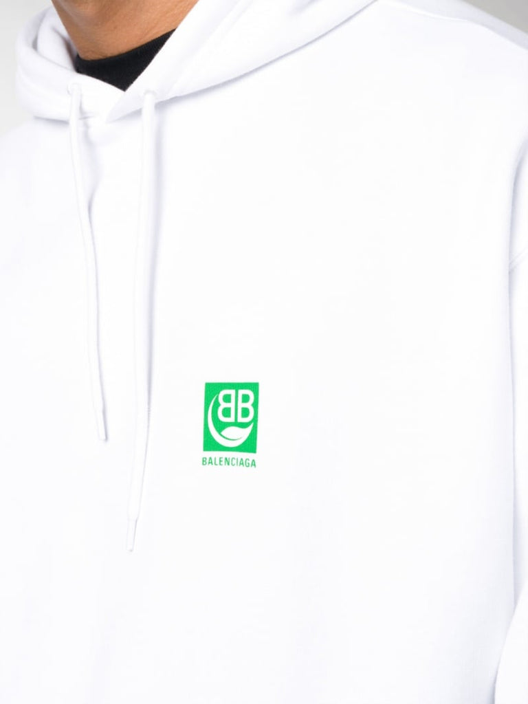 BALENCIAGA GREEN LOGO WHITE HOODIE (6307282616471)