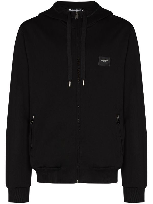 DOLCE & GABBANA PLAQUE ZIPPER HOODED SWEATER (6288732946583)