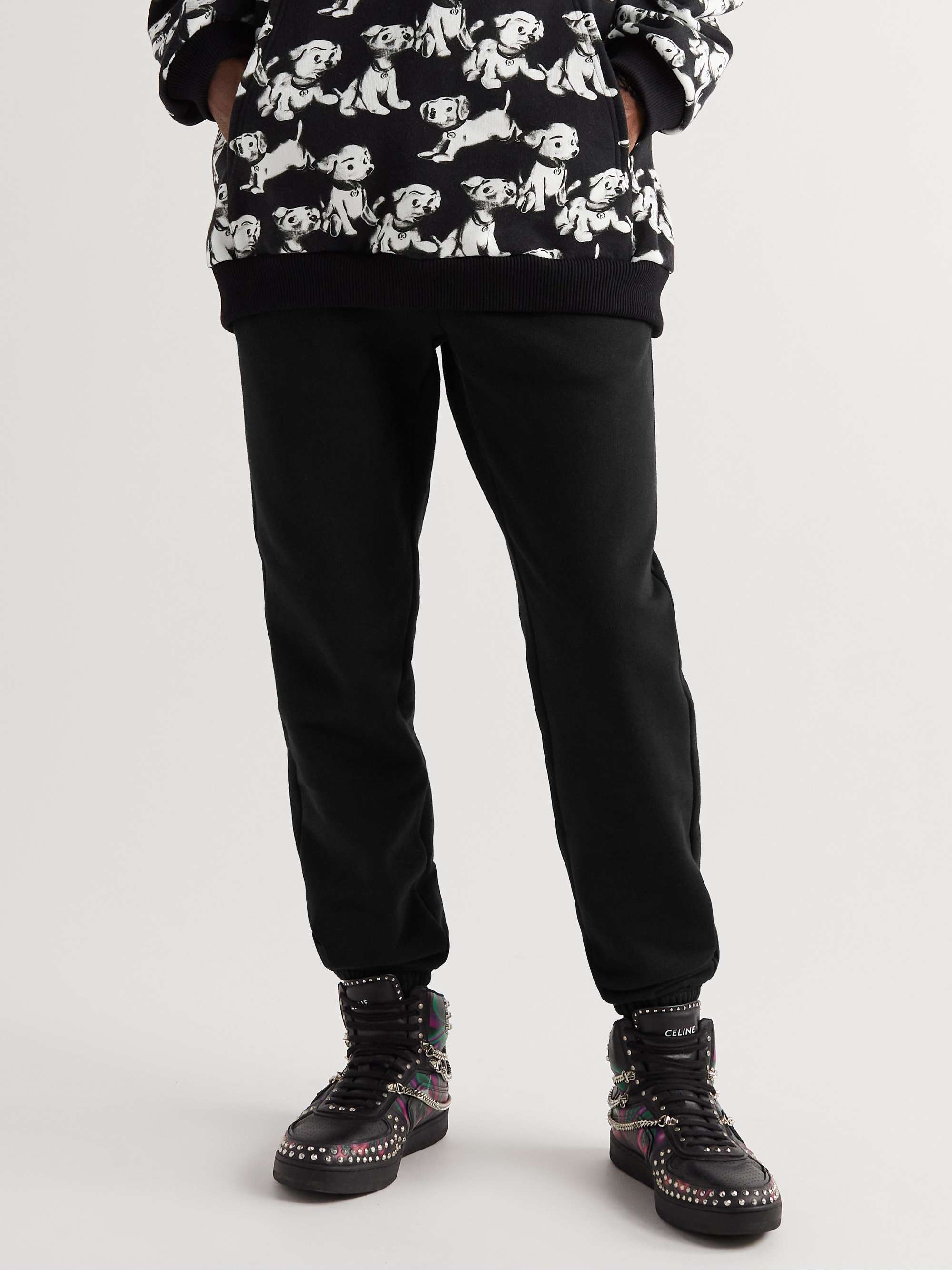 CELINE HOMME Tapered Logo-Embroidered Cotton-Jersey Sweatpants for